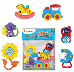Jolly Jingles 6 Pieces Rattle and Teether set - Attractive colour Rattle Combo