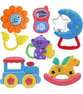 Jolly Jingles 6 Pieces Rattle and Teether set - Attractive colour Rattle Combo