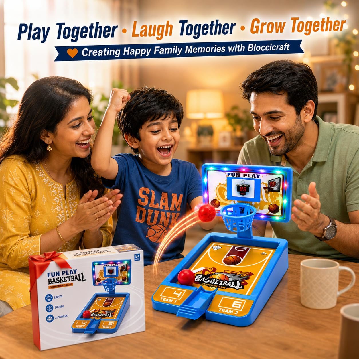 Kids Basketball Set with Adjustable Stand & Table Board Game -Multicolor