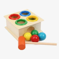 Kids Colorful Wooden Ball Hammer Box Children Early Learning Educational Toy - 4 ball hammer
