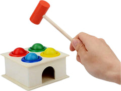Kids Colorful Wooden Ball Hammer Box Children Early Learning Educational Toy - 4 ball hammer