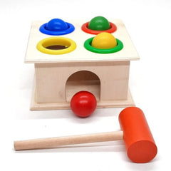 Kids Colorful Wooden Ball Hammer Box Children Early Learning Educational Toy - 4 ball hammer