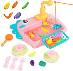 Kitchen Sink Toy with Running Water | 2-in-1 Pretend Play Kitchen Set Accessories for Kids Age 3+ | Electric Water Circulation