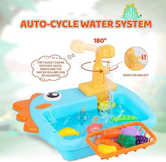 Kitchen Sink Toy with Running Water | 2-in-1 Pretend Play Kitchen Set Accessories for Kids Age 3+ | Electric Water Circulation