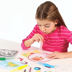 Magic Blow Pens Set of 6 Piece Colour Spray Blowpen with 6 Stencils