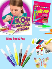 Magic Blow Pens Set of 6 Piece Colour Spray Blowpen with 6 Stencils