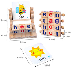 Merpin Wooden Spinning Spelling Game - reading blocks with flash cards