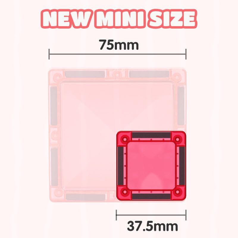 26 Pieces-Mini Magnetic Tiles Travel Set,for Kids Ages 3+, Colourful Building Blocks in Portable Tin Box