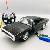 Moka Remote Control High Speed Toy Muscle Cars Fast & Furious Glossy Black Lights and Door Open Feature