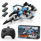 Plastic 2-in-1 RC Jet Fighter & Mini Quadcopter Drone - 2.4GHz, LED Lights, 360-degree Flip, Blue, Ages 14+ under