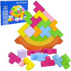 Wooden Tetris Rocking and Height Stacking Toy - Fun & Educational for Kids