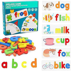 Spelling Game with Flash Cards and Wooden Alphabets