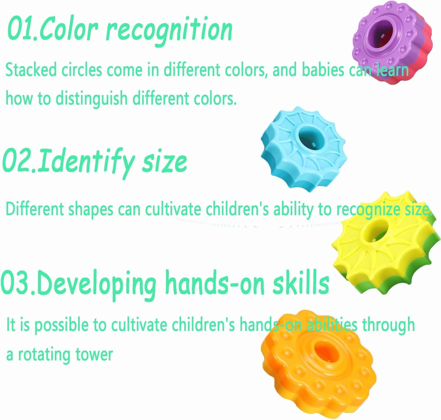 Spinning Stacking Toys for Toddlers 1-3, Rainbow Ring Stacker Montessori Toys