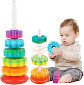 Spinning Stacking Toys for Toddlers 1-3, Rainbow Ring Stacker Montessori Toys