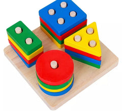 Square Wooden 4 in 1 Multishapes Stacker- Shapes stacker puzzle