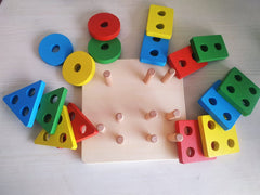 Square Wooden 4 in 1 Multishapes Stacker- Shapes stacker puzzle