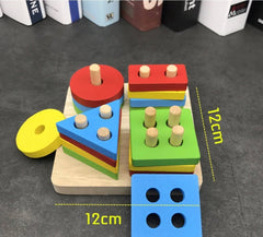Square Wooden 4 in 1 Multishapes Stacker- Shapes stacker puzzle