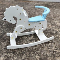 White rocking horse with blue seat