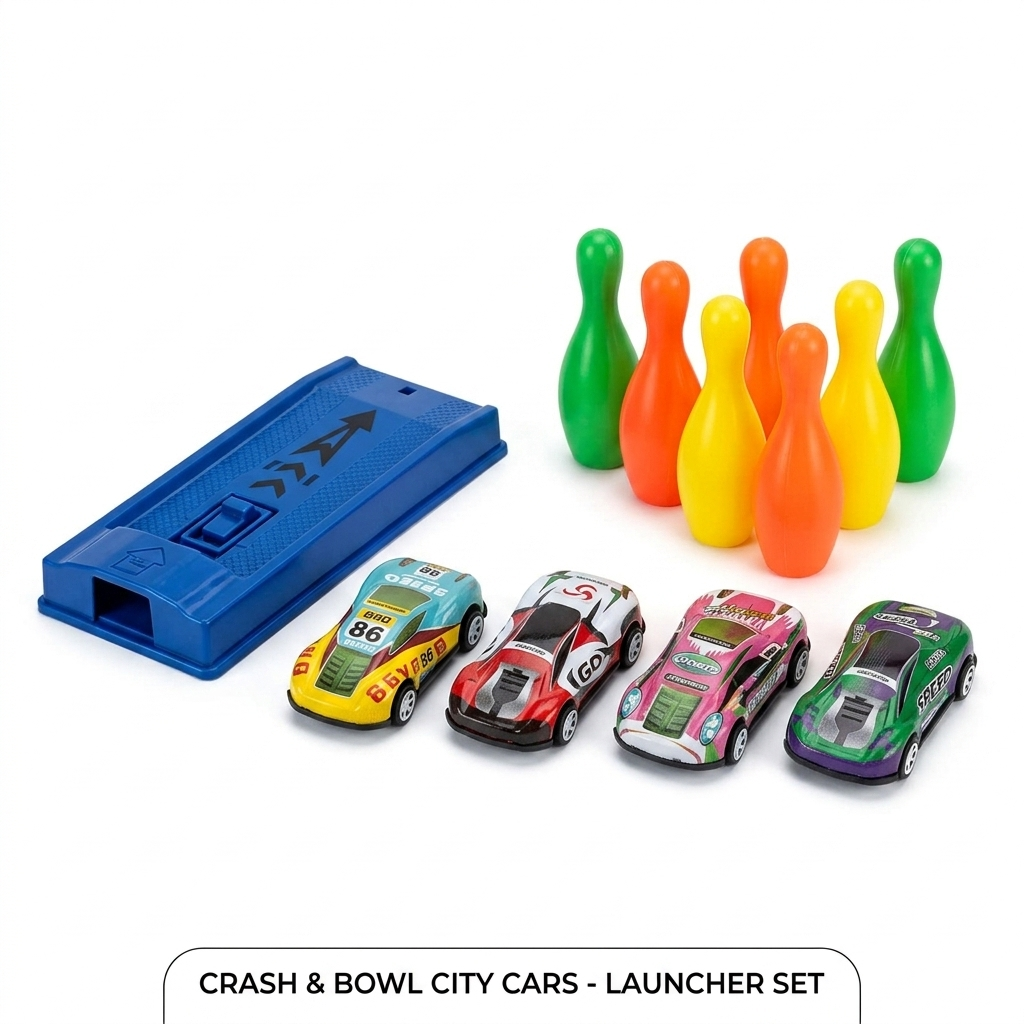 Super Speed City Cars Launcher with 4 cars 6 Bowling Spills