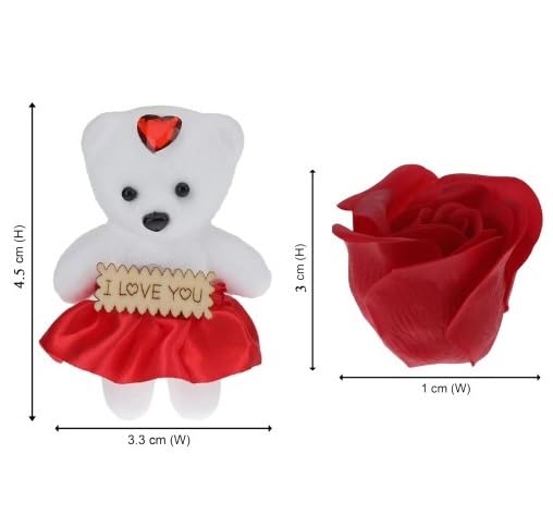 Valentine Heart Shape Box with Teddy and Red Rose Flowers Combo