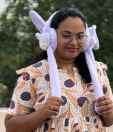 Very Soft Bunny Ear Muffs Moving Ears Cartoon Design - Any 1 Random colour