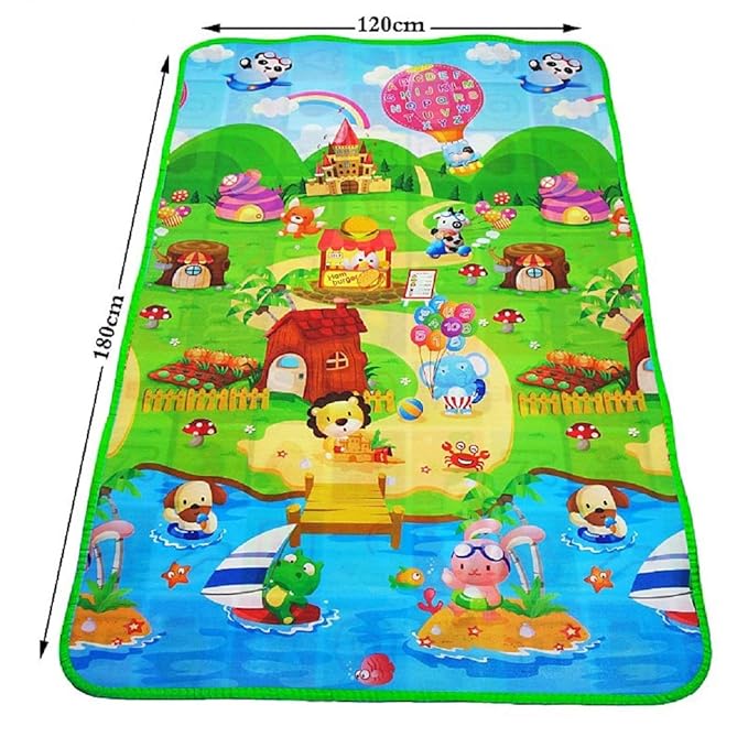Waterproof Double Side Play mat for Babies Crawling Mat for Kids (Large Size Random Print) with Zip Bag (120 cm x 180cm) (6 feet *4feet)