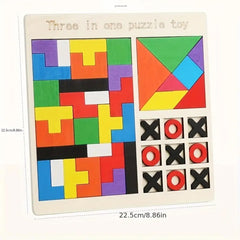 Wooden 3 in 1 Puzzle Toy - Tangram, Tic tac toe and Game chess Russian Intteligence