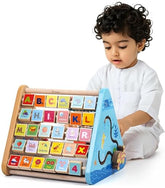 Wooden 5 Side Learning Shelf Abacus Alphabets Clock Counting Drawing for Kids - Multi Functional Learning Shelf