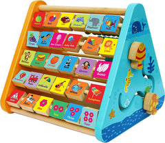 Wooden 5 Side Learning Shelf Abacus Alphabets Clock Counting Drawing for Kids - Multi Functional Learning Shelf