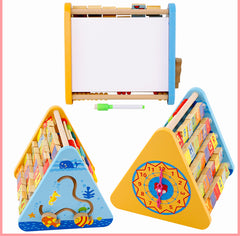 Wooden 5 Side Learning Shelf Abacus Alphabets Clock Counting Drawing for Kids - Multi Functional Learning Shelf