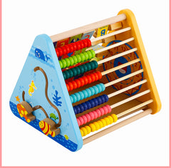 Wooden 5 Side Learning Shelf Abacus Alphabets Clock Counting Drawing for Kids - Multi Functional Learning Shelf