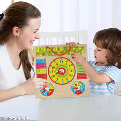 Wooden All in One Multifunctional Learning Board 12*12 Clock, Calendar, Days, Months, Weather, Seasons | Learning Board for Kids with Pins