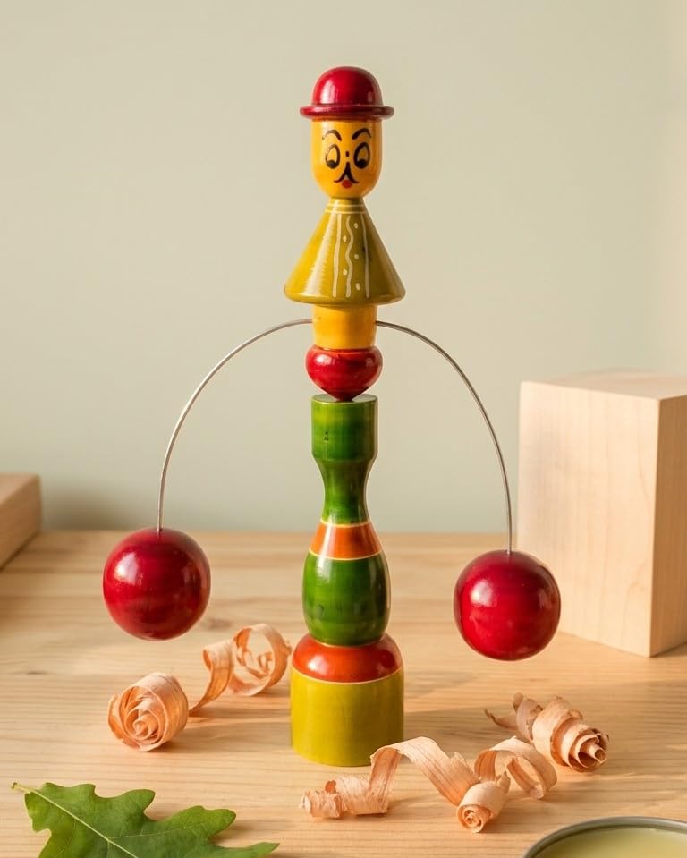 Wooden Balancing Joker Man Toy with Spinning Balls ā Traditional Skill & Balance Toy for Kids