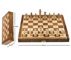 Wooden Chess with 32 wooden coins Small size 10 inch