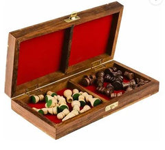 Wooden Chess with 32 wooden coins Small size 10 inch