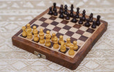 Wooden Chess with 32 wooden coins Small size 10 inch