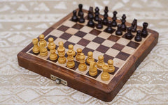 Wooden Chess with 32 wooden coins Small size 10 inch