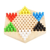 Wooden Chinese Checkers Hexagon Board With Wooden Marbles 3+ Age
