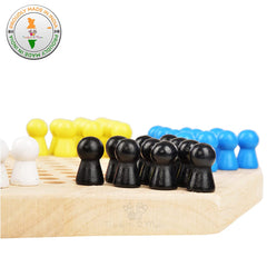Wooden Chinese Checkers Hexagon Board With Wooden Marbles 3+ Age