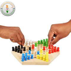Wooden Chinese Checkers Hexagon Board With Wooden Marbles 3+ Age
