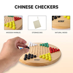 Wooden Chinese Checkers Hexagon Board With Wooden Marbles 3+ Age
