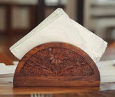 Wooden D Shape Brass Art Tissue Holder - Sheesham Wood