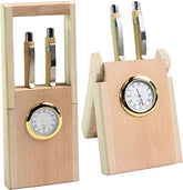 Wooden Double Pen Stand with Clock