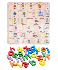 Wooden Lowercase small ABCD 3D Board Toy with Pictures - Fun Learning for Kids