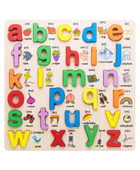 Wooden Lowercase small ABCD 3D Board Toy with Pictures - Fun Learning for Kids