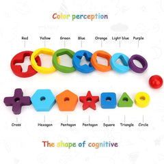 Wooden Rainbow Rings Tower - Geometric Shape Recognition, Sorting, Stacking and Plugging