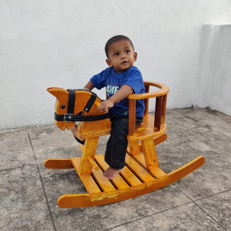 Wooden Rocking Horse With Side Support Baby Protection Black Belt-Read Description