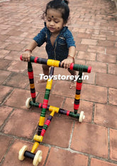 Wooden Tricycle Baby Walker Push Wagon (Nadai Vandi - Walker) - Multicolor Assembling Type