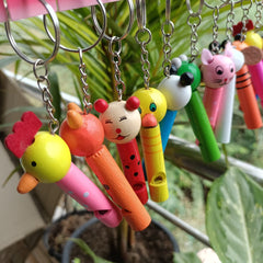 Wooden colourful whistle Key chain - pack of 1