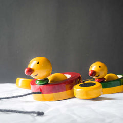 Wooden peddling Double Duck Pull along